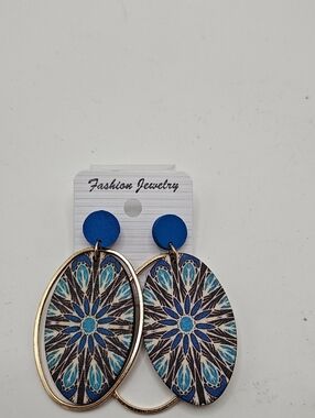 Blue Floral Mandala Drop Earrings